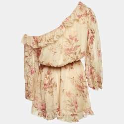 Pre Owned Zimmermann Beige Floral Print Silk Corsair Whimsy Playsuit M 
