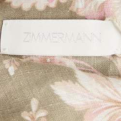 Pre Owned Zimmermann Green Printed Linen Lyre Wrap Tie Side Midi Dress L