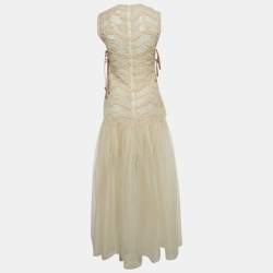 Pre Owned Zimmermann Cream Organza Illuminate Macrame Tulle Maxi Dress M