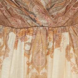 Pre Owned Zimmerman Beige Paisley Print Linen and Silk Blend Draped Midi Dress M