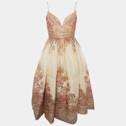 Pre Owned Zimmerman Beige Paisley Print Linen and Silk Blend Draped Midi Dress M