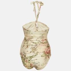 Pre Owned Zimmermann Cream Floral Jersey Waverly Wide Link Swimsuit S