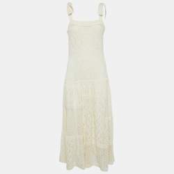 Pre Owned Zimmermann Cream Anneke Patchwork Knit Midi Dress S