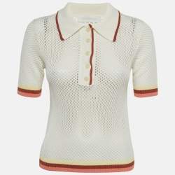 مملوكة مسبقًا Zimmermann White Mesh Golden Polo Top S