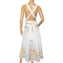 Pre Owned Zimmermann Off-White Embroidered Cotton Open Back Carnaby Dress M