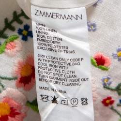Pre Owned Zimmermann Off-White Embroidered Cotton Open Back Carnaby Dress M