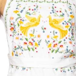 Pre Owned Zimmermann Off-White Embroidered Cotton Open Back Carnaby Dress M