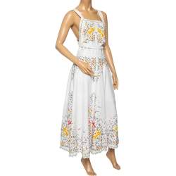 Pre Owned Zimmermann Off-White Embroidered Cotton Open Back Carnaby Dress M