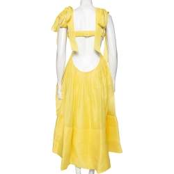Pre Owned Zimmermann Yellow Linen And Silk Cutout Botanica Brallete Gown M