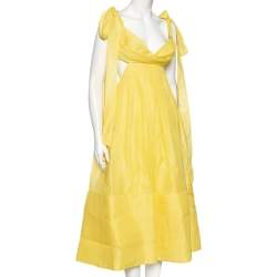 Pre Owned Zimmermann Yellow Linen And Silk Cutout Botanica Brallete Gown M