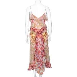 Pre Owned Zimmermann Multicolor Rose Printed Silk Ruffled Lovestruck Slip Dress M
