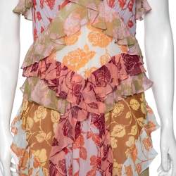 Pre Owned Zimmermann Multicolor Rose Printed Silk Ruffled Lovestruck Slip Dress M