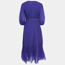 Pre Owned Zimmermann Purple Plisse Taffeta Midi Dress M