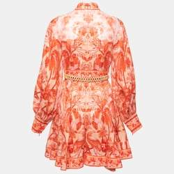 Zimmermann Red Printed Linen Belted Mini Dress M