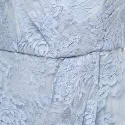 Pre Owned Zimmermann Blue Floral Lace Draped Plunge Midi Dress L