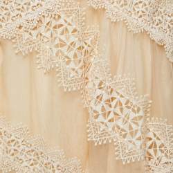 Pre Owned Zimmermann Cream Organza Lace Trimmed Ruffle Detailed Charm Star Gown L