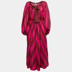 Zimmermann Pink Striped Silk Belted Maxi Beach Dress L