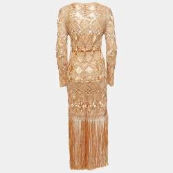 Zimmermann Gold Kaleidoscope Macrame Fringed Dress M
