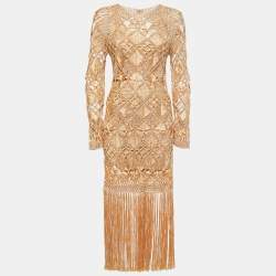 Zimmermann Gold Kaleidoscope Macrame Fringed Dress M