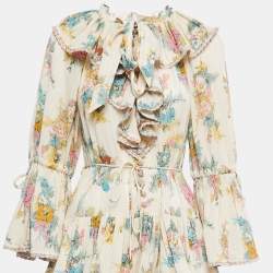 Pre Owned Zimmermann Cream Floral Printed Cotton Tiered Midi Dress M