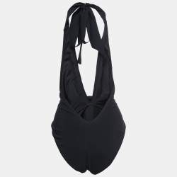 Pre Owned Zimmermann Black Stretch Knit Lovestruck Applique Halter Neck Swimsuit M