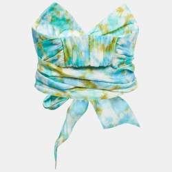 Zimmermann Blue/Green Printed Linen Twist Crop Top M