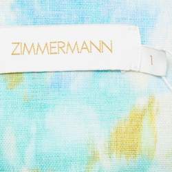 Zimmermann Blue/Green Printed Linen Twist Crop Top M