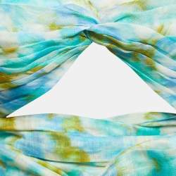 Zimmermann Blue/Green Printed Linen Twist Crop Top M