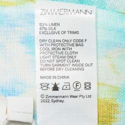 Zimmermann Blue/Green Printed Linen Twist Crop Top M