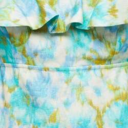 Pre Owned Zimmermann Green Printed Linen High Tide Frilled Midi Dress L