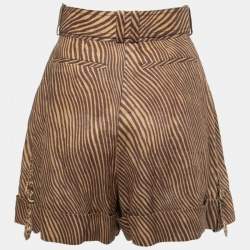 Zimmermann Brown Animal Printed Linen Belted High Waist Cuffed Shorts S