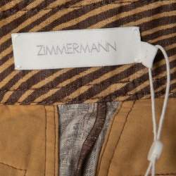 Zimmermann Brown Animal Printed Linen Belted High Waist Cuffed Shorts S