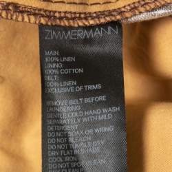 Zimmermann Brown Animal Printed Linen Belted High Waist Cuffed Shorts S