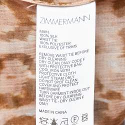 Pre Owned Zimmermann Brown/Pink Animal Printed Silk Bell Sleeve Mini Dress M