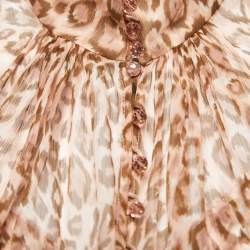 Pre Owned Zimmermann Brown/Pink Animal Printed Silk Bell Sleeve Mini Dress M