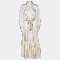 Pre Owned Zimmermann Cream Silk Celestial Frill Midi Dress S