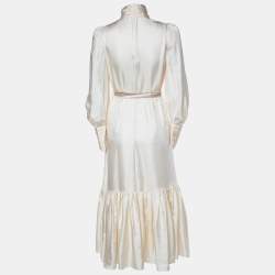 Pre Owned Zimmermann Cream Silk Celestial Frill Midi Dress S