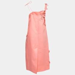 مملوكة مسبقًا Zimmermann Coral Pink Linen Floral Appliquéd One-Shoulder Dress XL