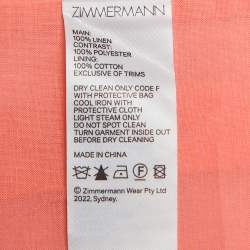 مملوكة مسبقًا Zimmermann Coral Pink Linen Floral Appliquéd One-Shoulder Dress XL