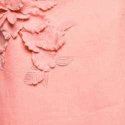 مملوكة مسبقًا Zimmermann Coral Pink Linen Floral Appliquéd One-Shoulder Dress XL