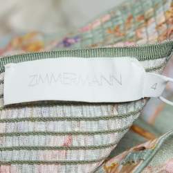 Pre Owned Zimmermann Green Floral Printed Linen Bandeau Midi Dress XL