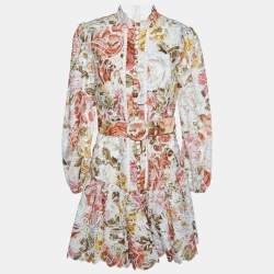 Zimmermann Multicolor Floral Printed Linen Bonita Embroidered Belted Mini  Dress M Zimmermann | TLC