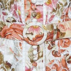 Pre Owned Zimmermann Multicolor Floral Printed Linen Bonita Embroidered Belted Mini Dress M
