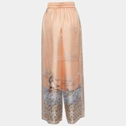 Pre Owned Zimmermann Peach Pink Odyssey Printed Silk Palazzo Pants S