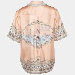 Pre Owned Zimmermann Peach Pink Odyssey Printed Silk High Tide Oversized Shirt S