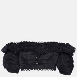 Zimmermann Black Linen Off-Shoulder Cropped Top M 
