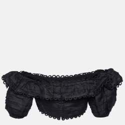 Zimmermann Black Linen Off-Shoulder Cropped Top M 