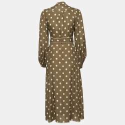 Zimmermann Green Polka Dot Silk-Blend Belted Midi Dress S