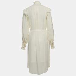 Pre Owned Zimmermann Ivory White Silk Pleated Frill Midi Dress S