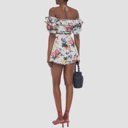 Pre Owned Zimmermann White Floral Print Linen Crop Top S